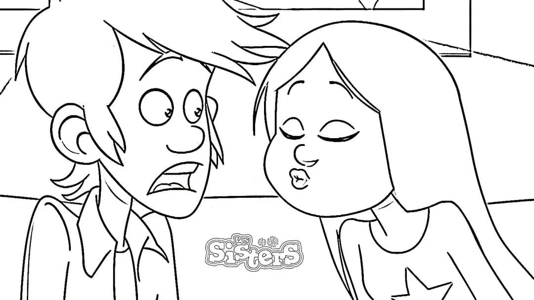 Coloriage Les Sisters : Les Sisters — Bisou Les Sisters — Bisou — Coloriage Les Sisters à imprimer